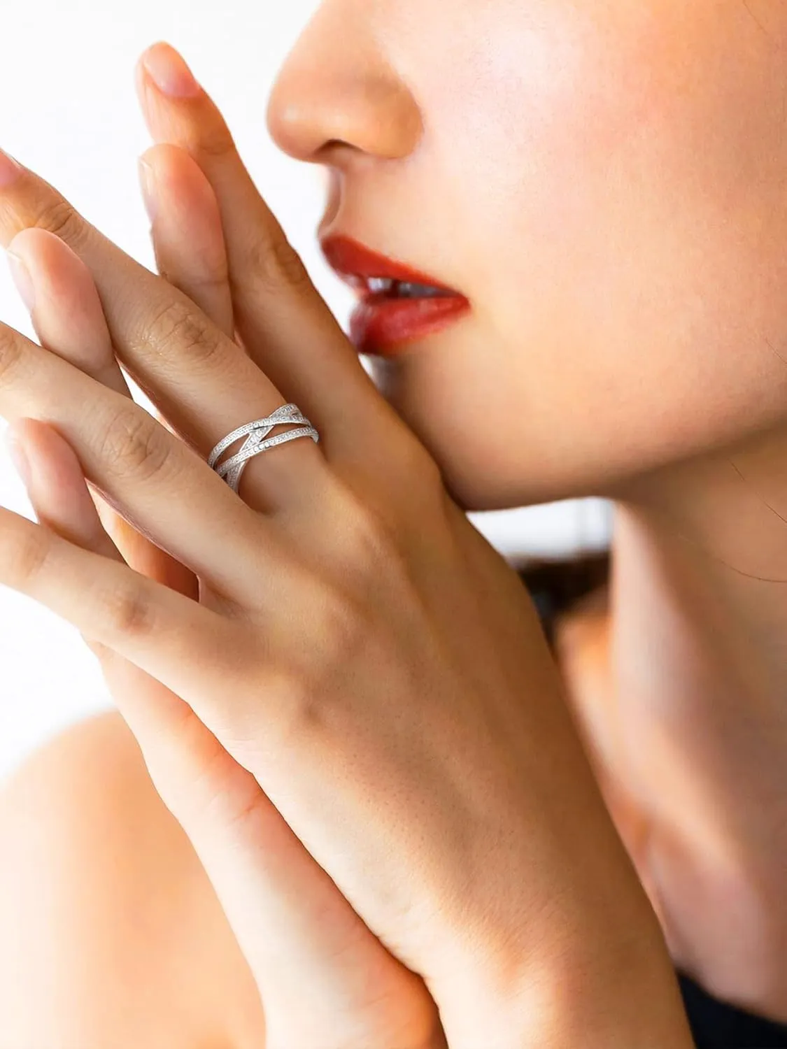 Bestyle 925 Sterling Silver Simulated Diamond CZ Criss Cross Ring for Women, Infinity Love Statement Rings CZ Eternity Engagement Wedding Band Ring for Her