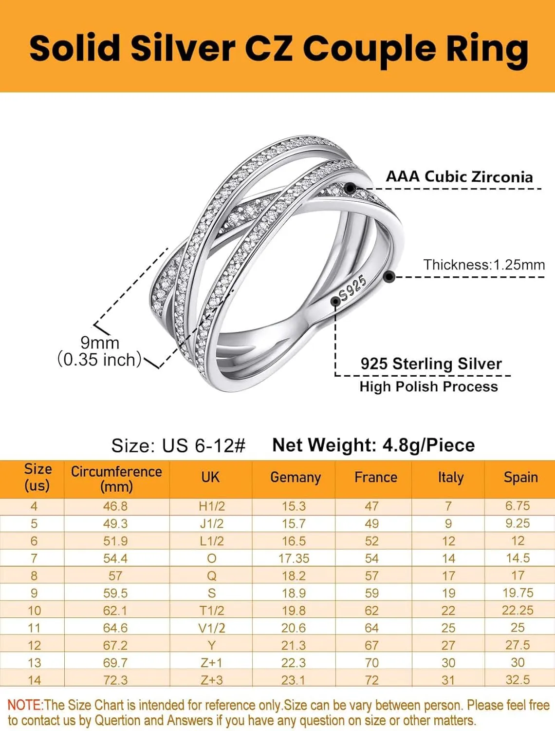Bestyle 925 Sterling Silver Simulated Diamond CZ Criss Cross Ring for Women, Infinity Love Statement Rings CZ Eternity Engagement Wedding Band Ring for Her