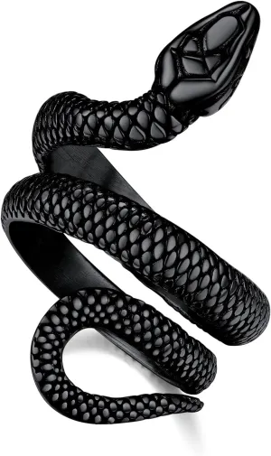 Bestyle Punk Gothic Snake Rings for Men Women, Stainless Steel/Gold/Black Serpent Finger Wrap Ring, Cool Statement Biker Rings Retro Costumes Jewelry, Size #7-#12