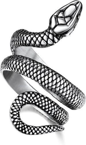 Bestyle Punk Gothic Snake Rings for Men Women, Stainless Steel/Gold/Black Serpent Finger Wrap Ring, Cool Statement Biker Rings Retro Costumes Jewelry, Size #7-#12