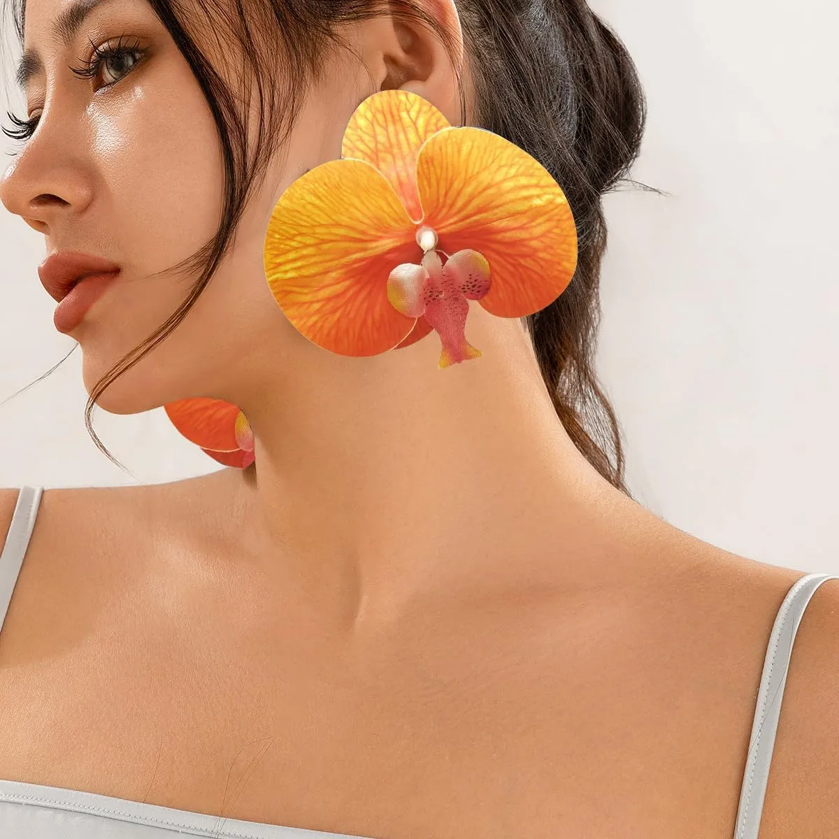 Big Flower Earrings for Women - Artificial Bohemian Butterfly Orchid Large Flower Ear Studs