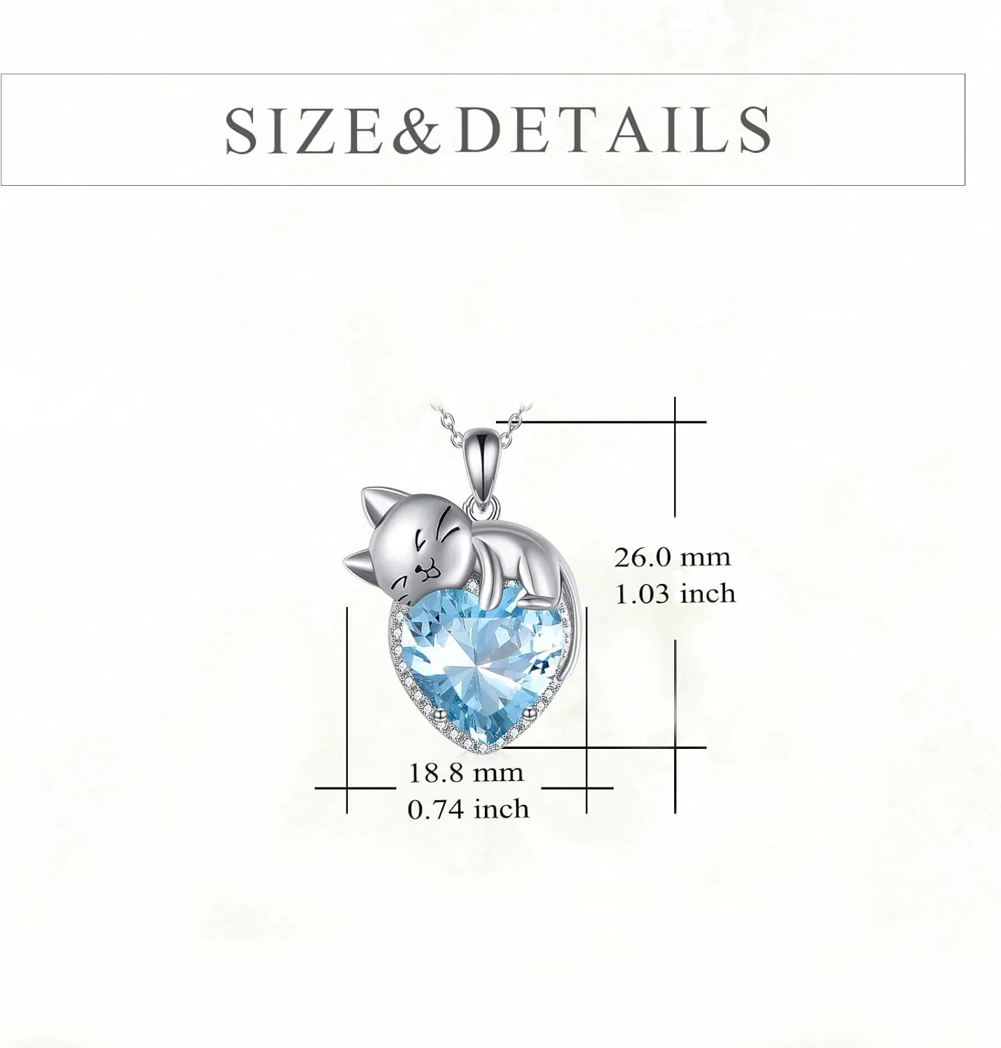 Birthstone Cat Necklace Sterling Silver Crystal Cat Pendant Jewelry Birthday Gift for Women Wife Mother