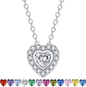 Birthstone Choker Necklaces for Women: Sterling Silver Heart Shaped Birthstones Necklace Cubic Zirconia Heart Gemstone Pendant - Fine Jewelry Birthday Mother's Day Jewelry Gifts