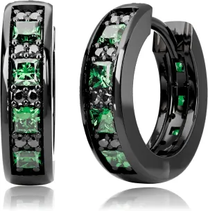 Black Hoop Earrings for Men Garnet Sapphire Emerald Black Diamond Huggie Earrings Men Women Cubic Zirconia Hypoallergenic Jewelry Gift
