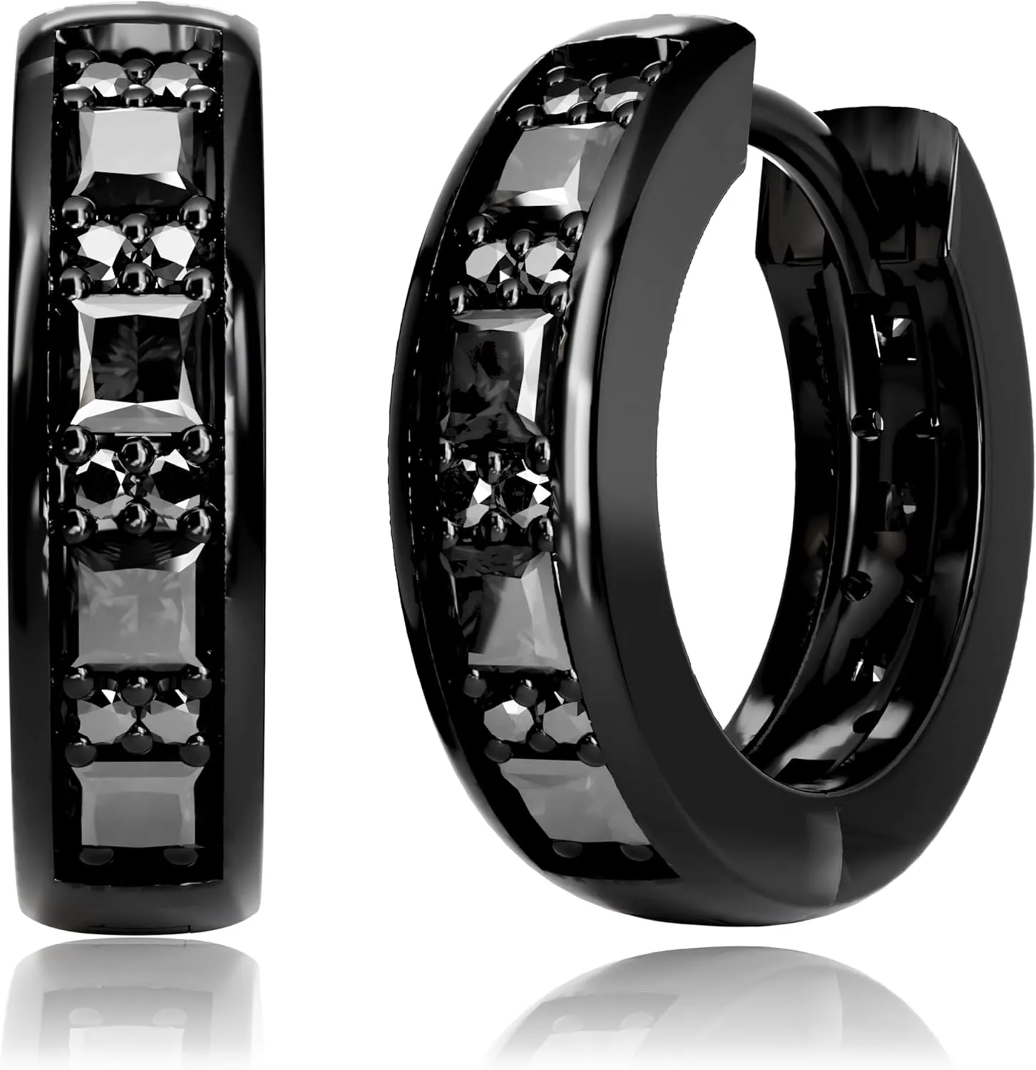 Black Hoop Earrings for Men Garnet Sapphire Emerald Black Diamond Huggie Earrings Men Women Cubic Zirconia Hypoallergenic Jewelry Gift