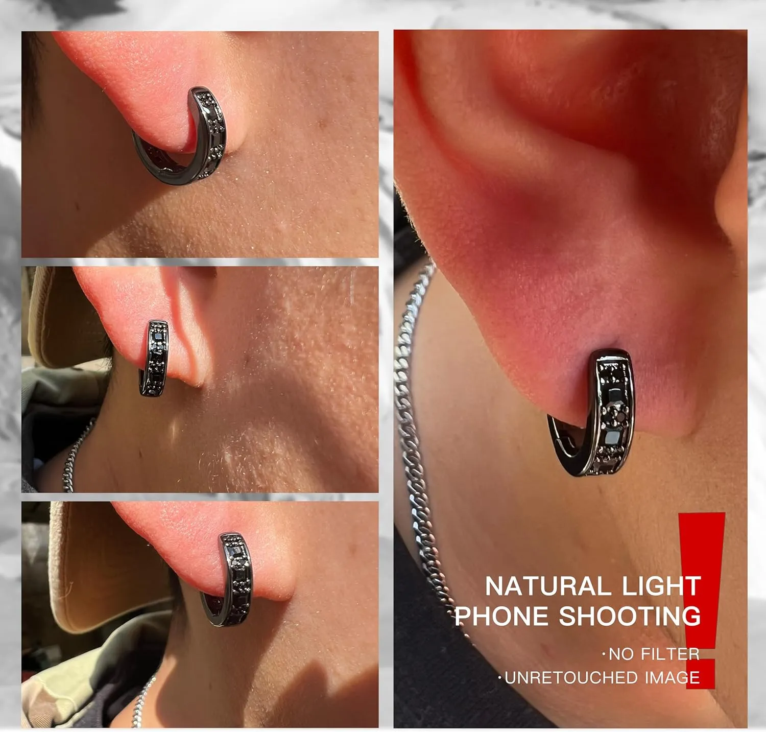 Black Hoop Earrings for Men Garnet Sapphire Emerald Black Diamond Huggie Earrings Men Women Cubic Zirconia Hypoallergenic Jewelry Gift