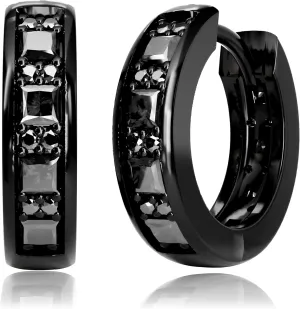 Black Hoop Earrings for Men Garnet Sapphire Emerald Black Diamond Huggie Earrings Men Women Cubic Zirconia Hypoallergenic Jewelry Gift