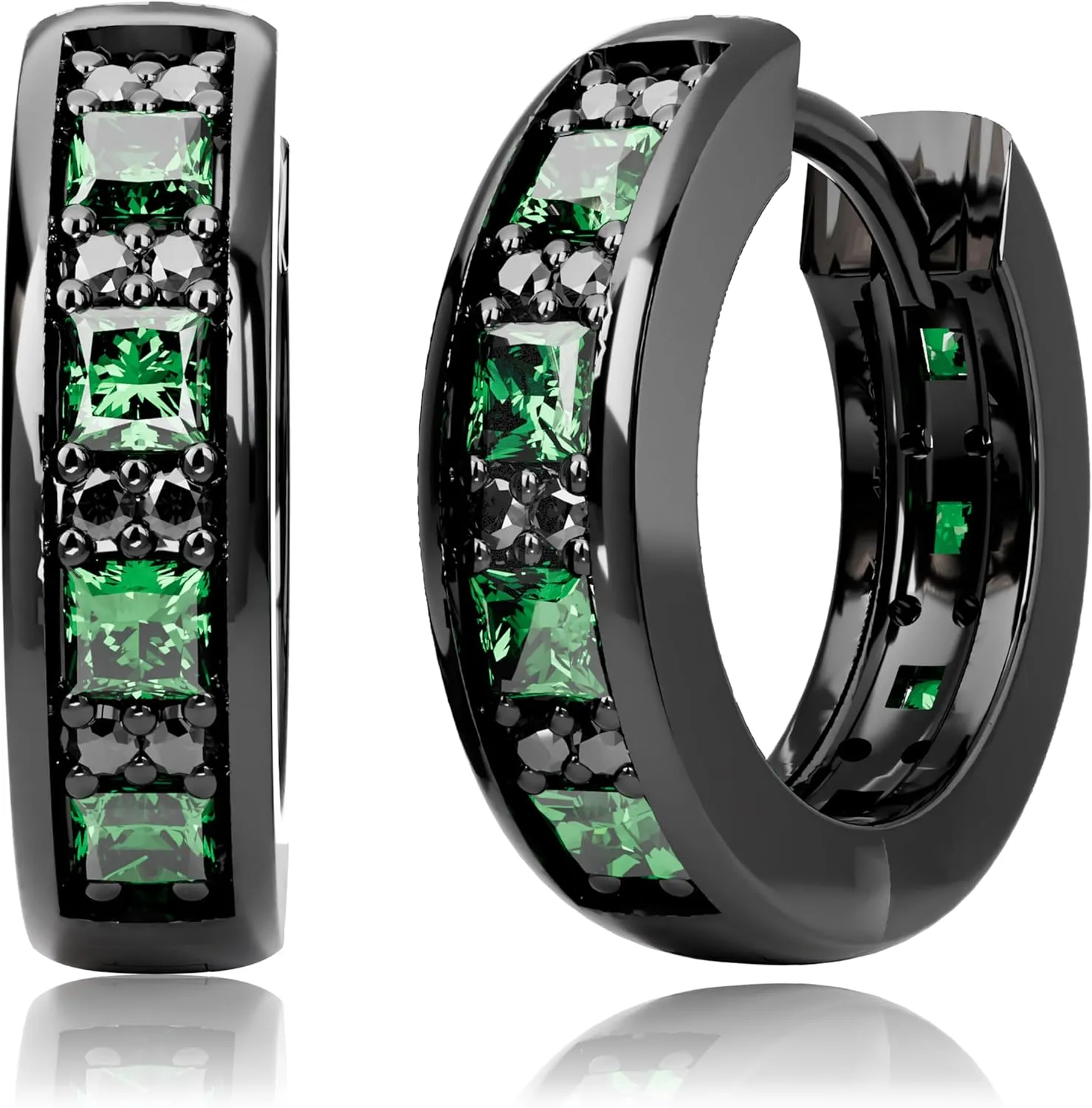 Black Hoop Earrings for Men Garnet Sapphire Emerald Black Diamond Huggie Earrings Men Women Cubic Zirconia Hypoallergenic Jewelry Gift
