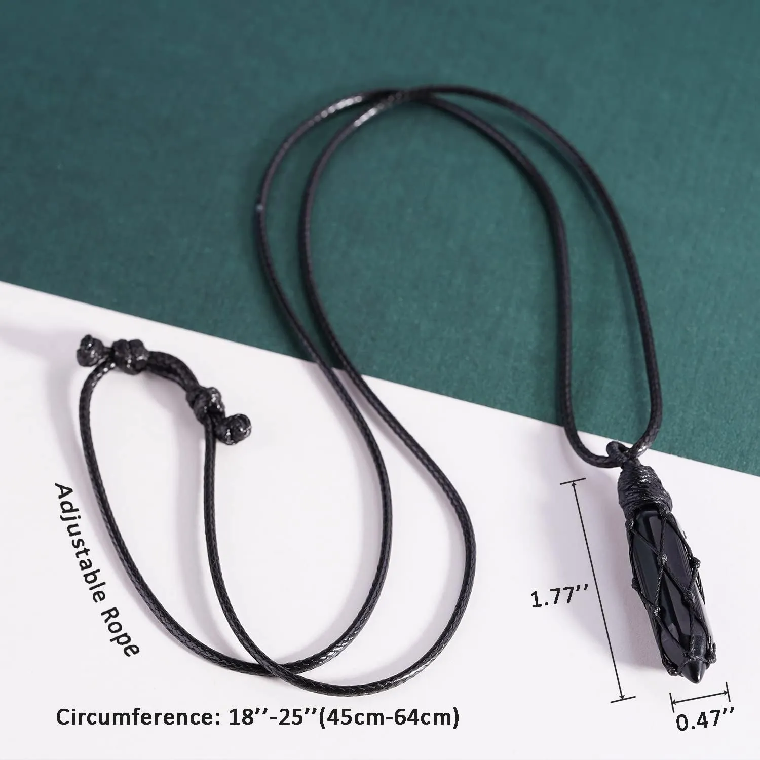 Black Obsidian Healing Crystal Points Necklace Adjustable Rope Hexagonal Wrapped Braided Stone Pendant Necklace Handmade Gemstone Jewelry for Men Women