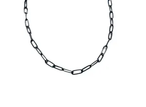 Black Pewter Paperclip Chain Choker Necklace Layered Links Medium Size Links