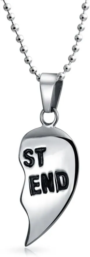 Bling Jewelry Personalized BFF Best Friend Heart Pendant Necklace for Women and Teens 2 Puzzle Piece Design Silver Tone Stainless Steel