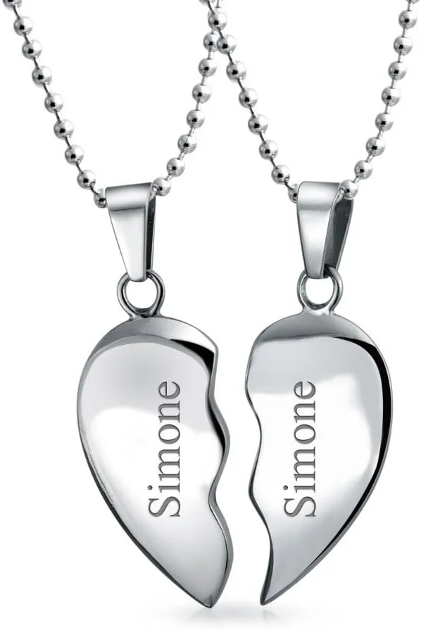 Bling Jewelry Personalized BFF Best Friend Heart Pendant Necklace for Women and Teens 2 Puzzle Piece Design Silver Tone Stainless Steel