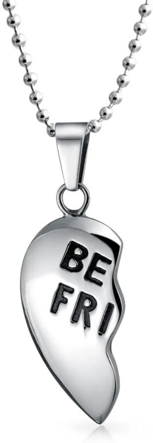 Bling Jewelry Personalized BFF Best Friend Heart Pendant Necklace for Women and Teens 2 Puzzle Piece Design Silver Tone Stainless Steel