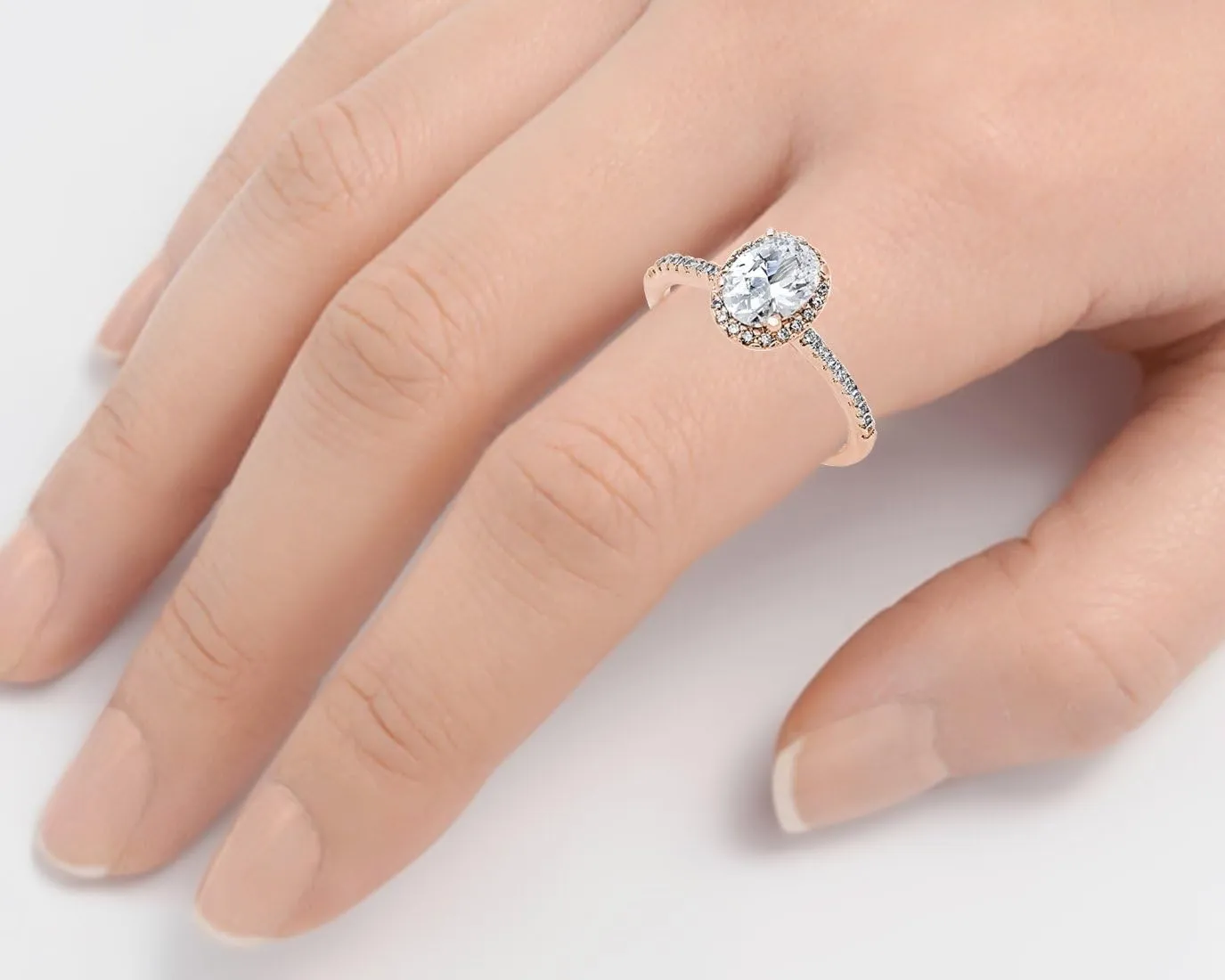 Blue Apple Co. Accent Halo Wedding Promise Ring Oval Cut Cubic Zirconia Round CZ Rose Tone Plated 925 Sterling Silver