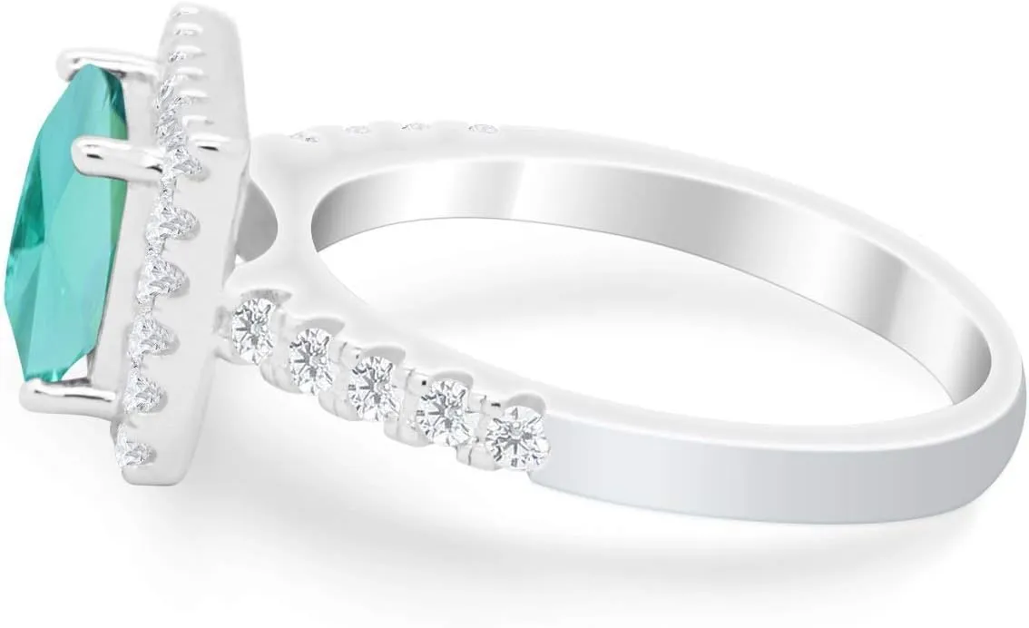 Blue Apple Co. Art Deco Princess Cut Cubic Zirconia Halo Vintage Style Fashion Statement Wedding Engagement Rings For Women 925 Sterling Silver Gifts For Her