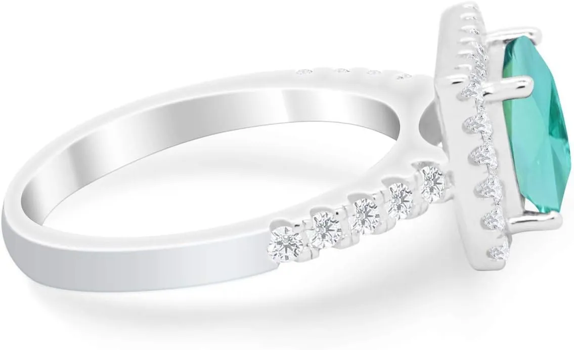 Blue Apple Co. Art Deco Princess Cut Cubic Zirconia Halo Vintage Style Fashion Statement Wedding Engagement Rings For Women 925 Sterling Silver Gifts For Her