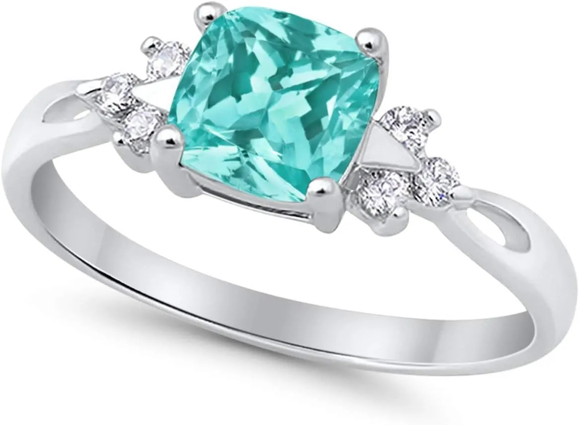 Blue Apple Co. Art Deco Ring 7mm Cushion Cut Cubic Zirconia Trio Ring Vintage Style Statement Wedding Engagement Rings For Women 925 Sterling Silver Gifts For Her