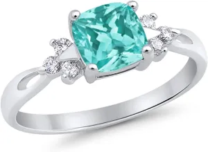 Blue Apple Co. Art Deco Ring 7mm Cushion Cut Cubic Zirconia Trio Ring Vintage Style Statement Wedding Engagement Rings For Women 925 Sterling Silver Gifts For Her