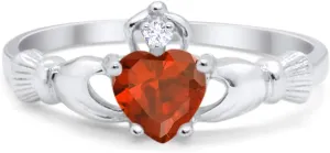 Blue Apple Co. Art Deco Ring Irish Claddagh Promise Ring 9mm Heart Shape Cubic Zirconia Crown Vintage Style Statement Wedding Engagement Rings For Women 925 Sterling Silver Gifts For Her