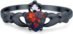 Blue Apple Co. Art Deco Ring Irish Claddagh Promise Ring 9mm Heart Shape Cubic Zirconia Crown Vintage Style Statement Wedding Engagement Rings For Women 925 Sterling Silver Gifts For Her