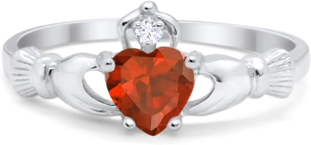Blue Apple Co. Art Deco Ring Irish Claddagh Promise Ring 9mm Heart Shape Cubic Zirconia Crown Vintage Style Statement Wedding Engagement Rings For Women 925 Sterling Silver Gifts For Her