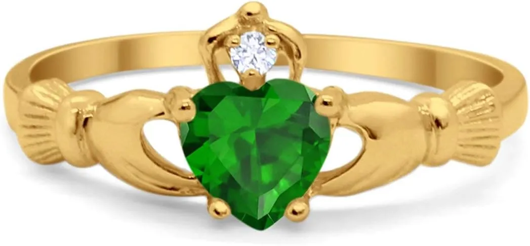 Blue Apple Co. Irish Claddagh Heart Promise Ring Lab Created Round CZ 925 Sterling Silver Choose Color