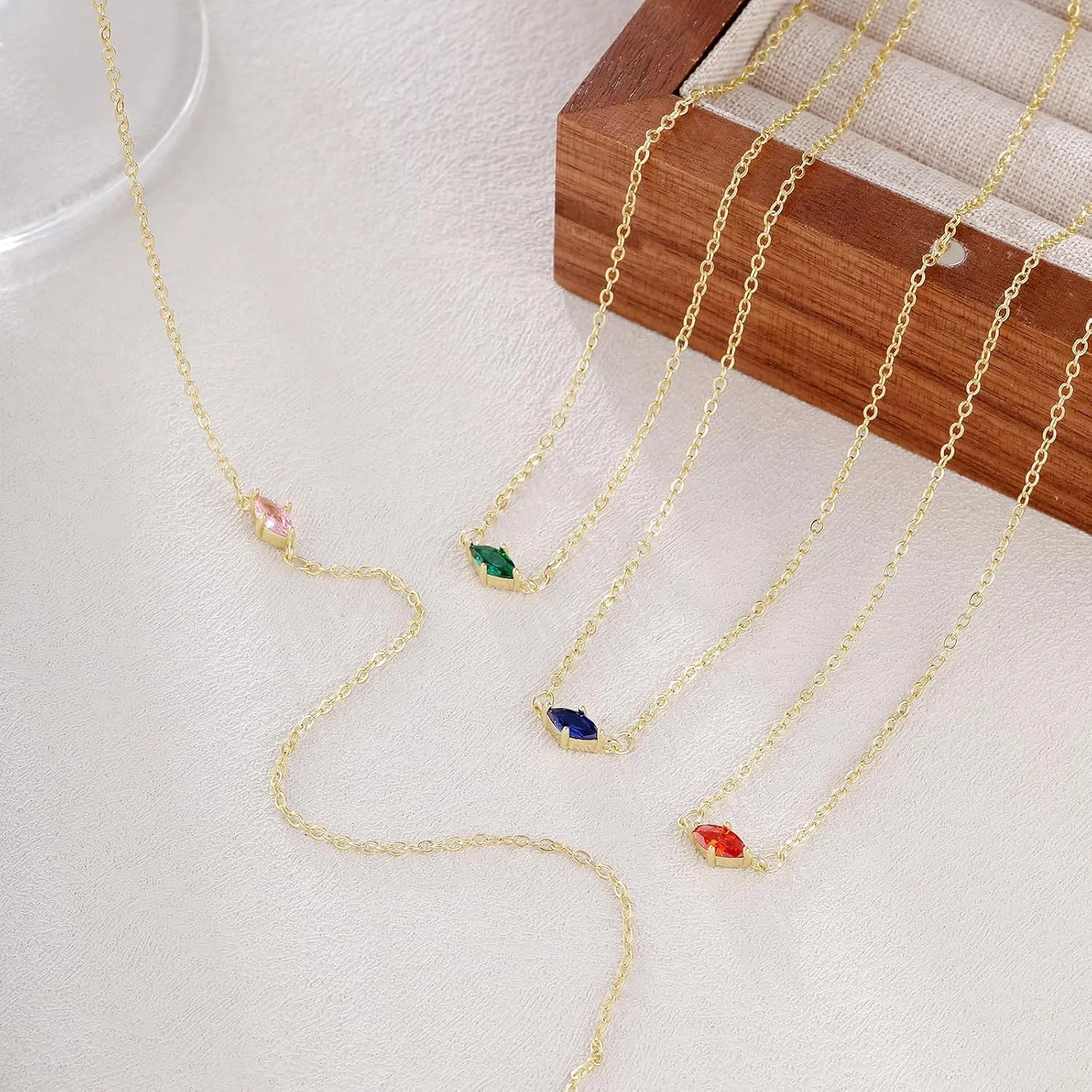 Blue Green Diamond & Cubic Zirconia Pendant Necklace - 14K Gold Plated Women's & Mothers' Dainty Birthday Gift Jewelry