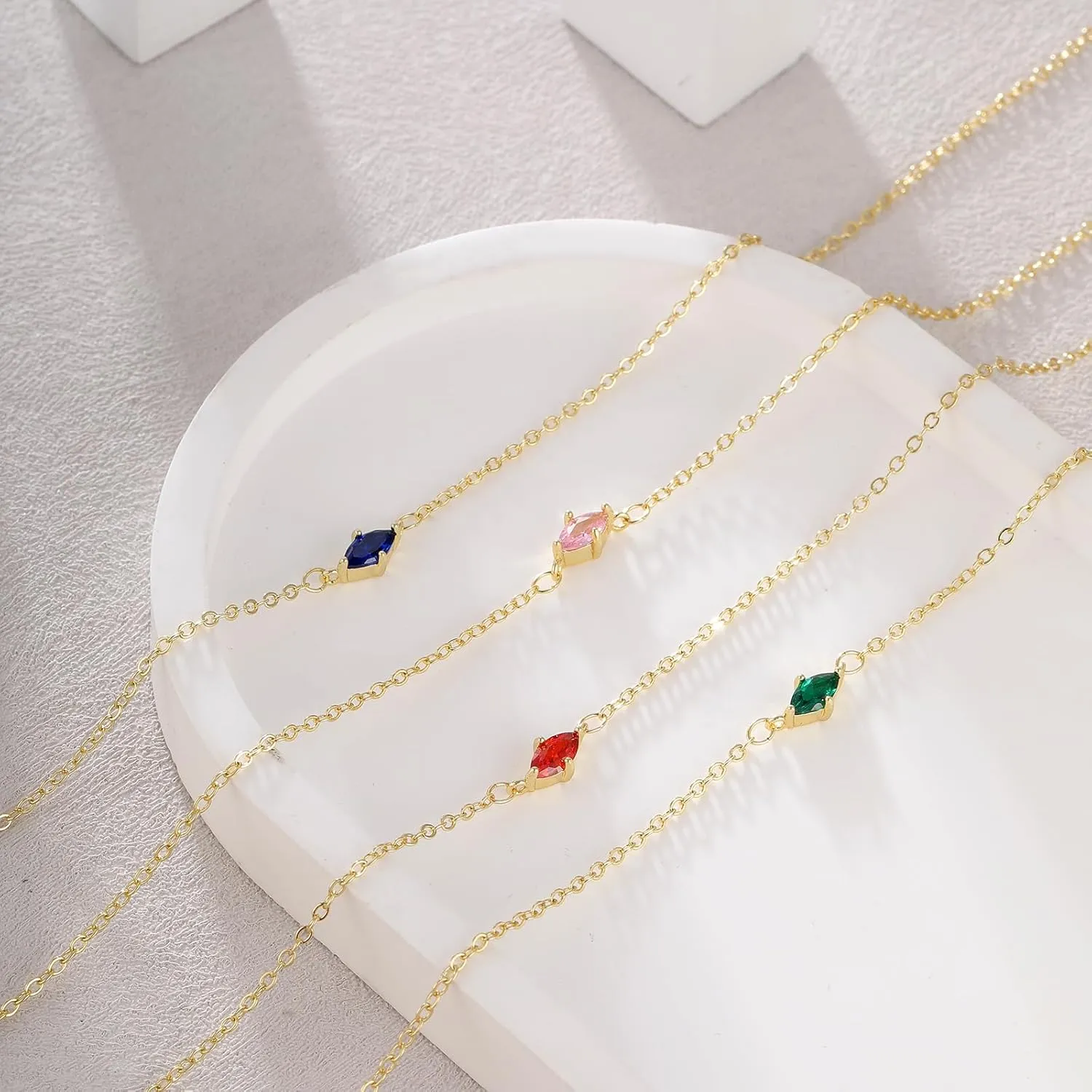 Blue Green Diamond & Cubic Zirconia Pendant Necklace - 14K Gold Plated Women's & Mothers' Dainty Birthday Gift Jewelry