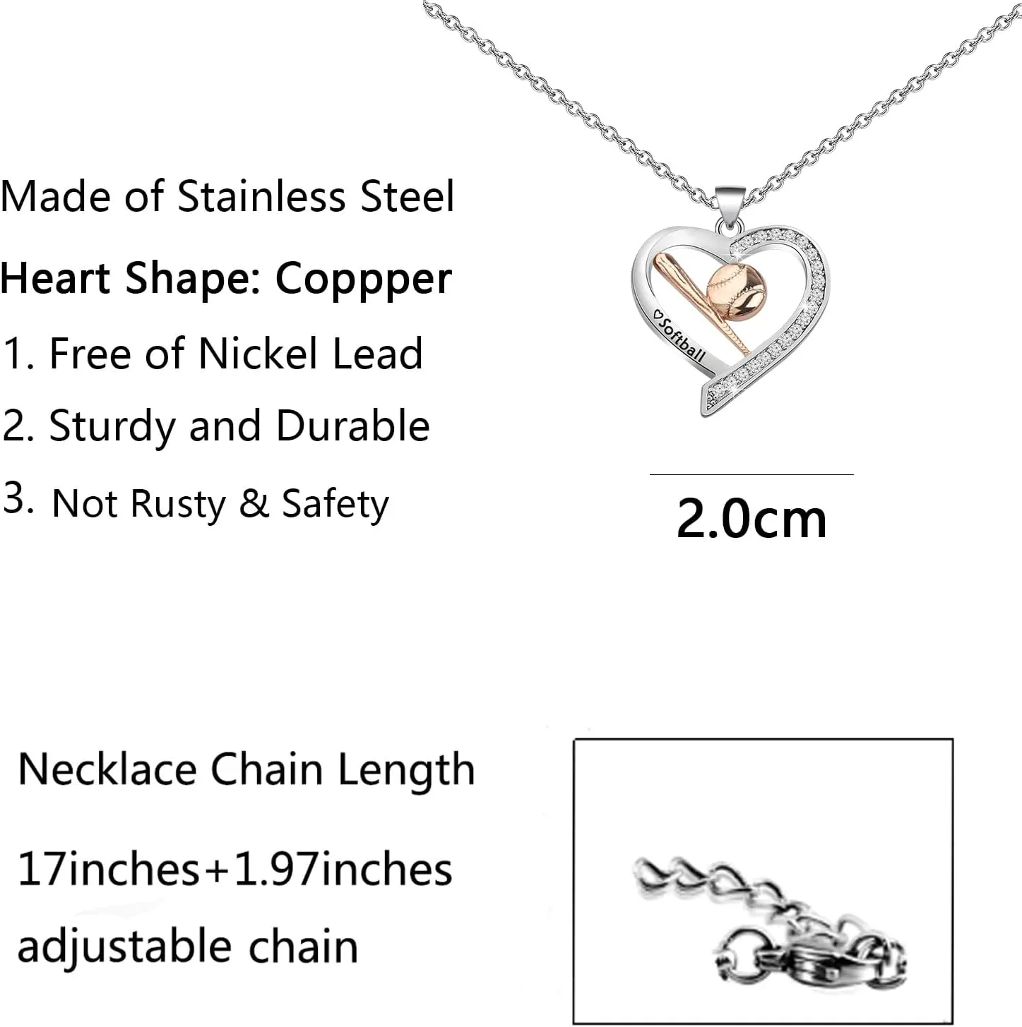 BNQL Girls Softball Necklace - Softball Charm Jewelry Gift for Players