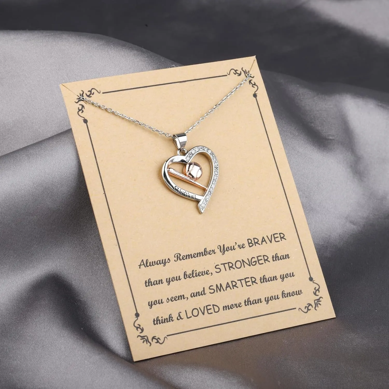 BNQL Girls Softball Necklace - Softball Charm Jewelry Gift for Players