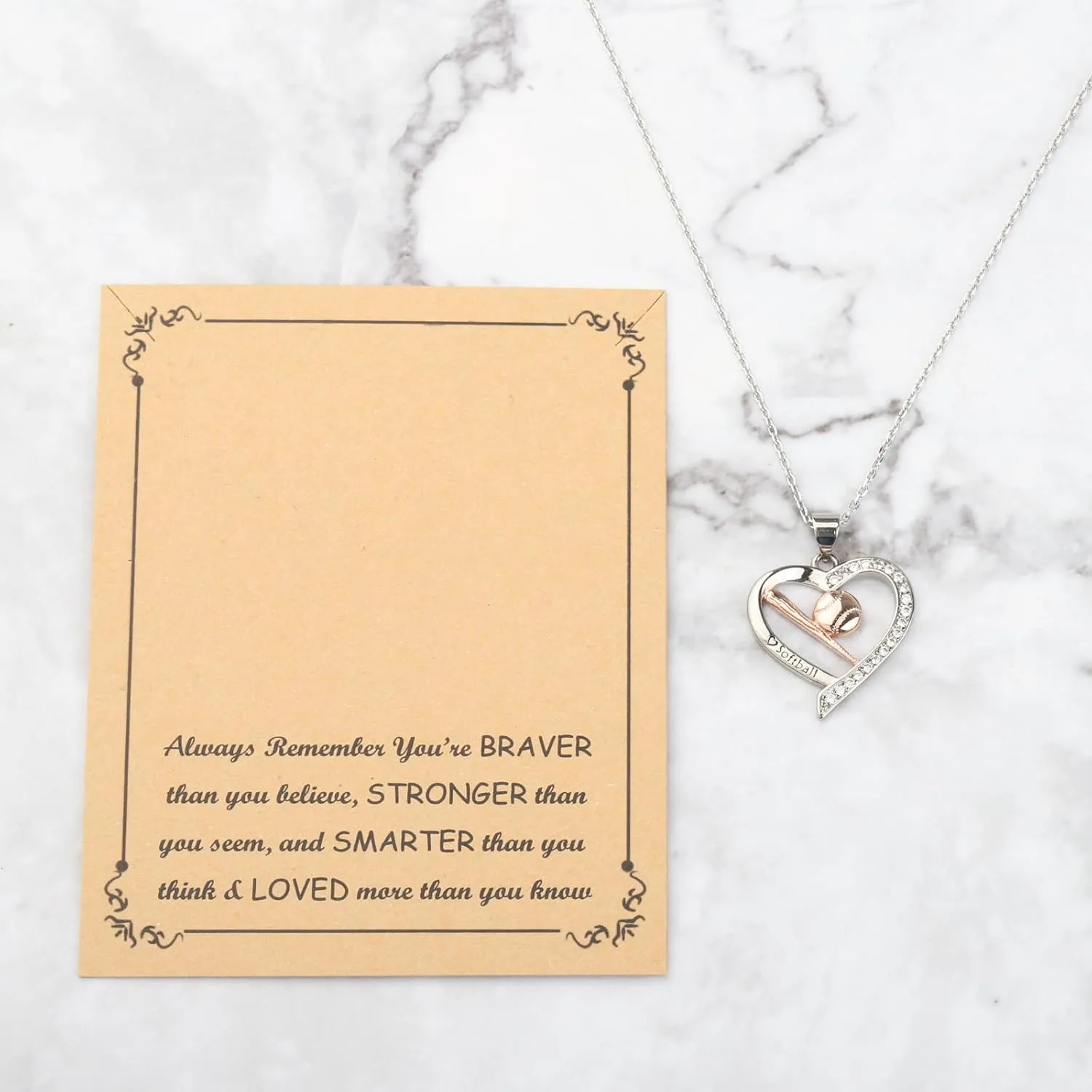 BNQL Girls Softball Necklace - Softball Charm Jewelry Gift for Players