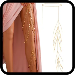 Bodiy Sequin Leg Chain Gold Layered Thigh Chain Waist Body Chains Party Rave Body Accesory for Women Dress