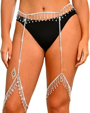 BODIY Silver Rhinestone Waist Jewelry Jewelry Sparkly Crystal Leg Chains Fashion Glitter Thigh Chain for Women