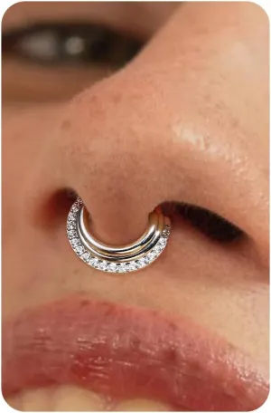 BodyBonita 16G Septum Rings Jewelry - Cubic Zirconia Luxe 316L Stainless Steel Hinged Nose Rings Hoops for Women Conch Piercing Jewelry Tragus Daith Helix Earring 14K Gold Plated/Silver 8 mm/10 mm
