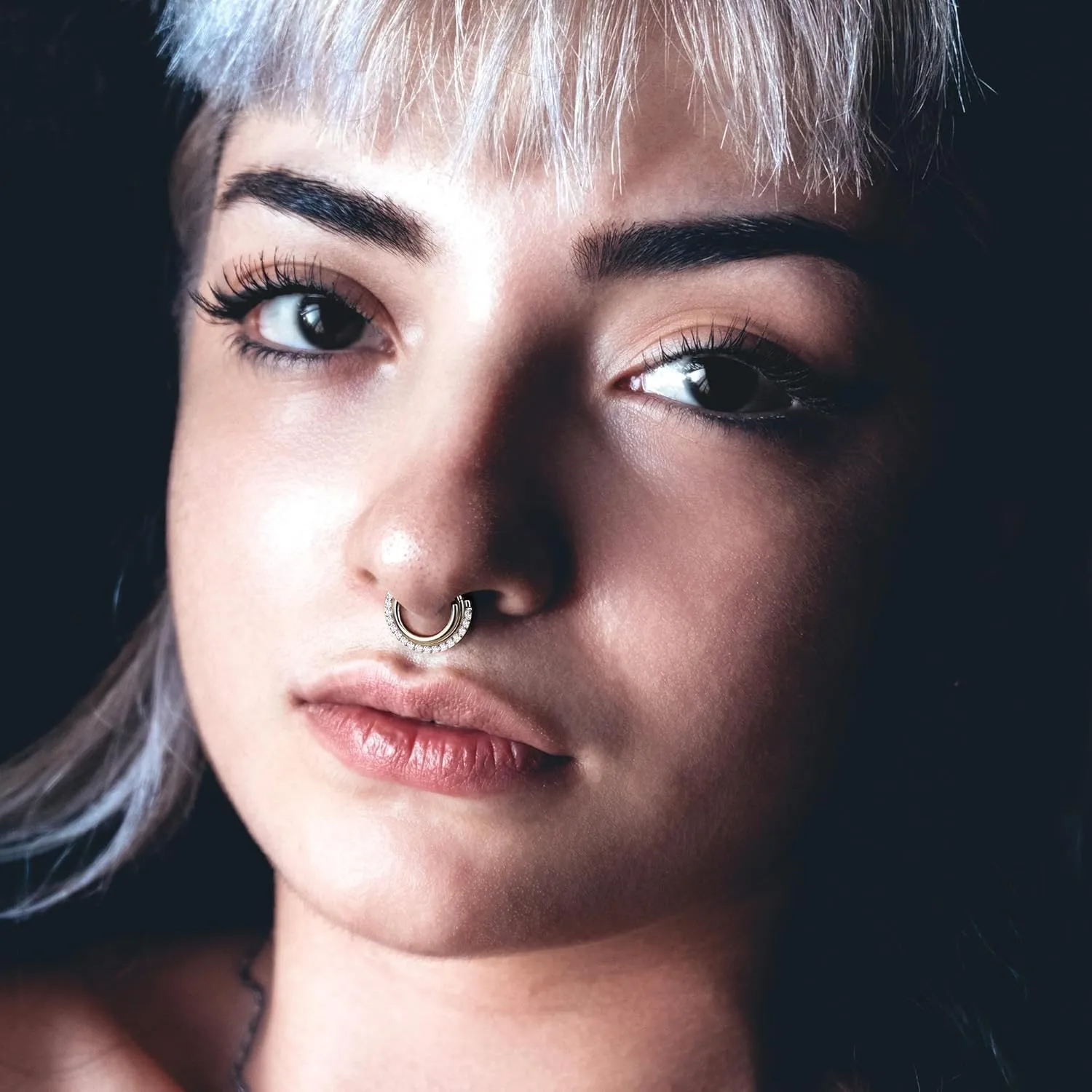 BodyBonita 16G Septum Rings Jewelry - Cubic Zirconia Luxe 316L Stainless Steel Hinged Nose Rings Hoops for Women Conch Piercing Jewelry Tragus Daith Helix Earring 14K Gold Plated/Silver 8 mm/10 mm