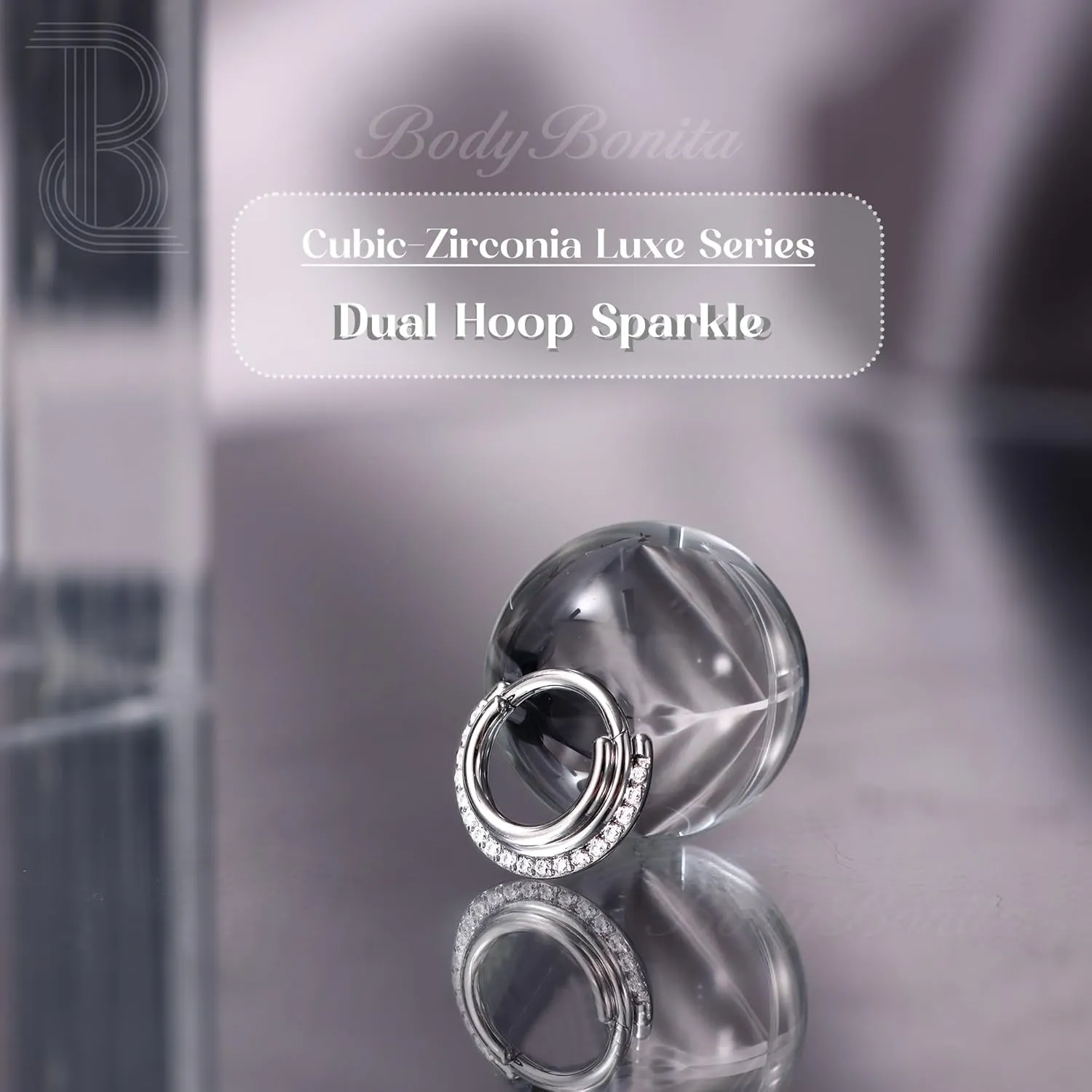 BodyBonita 16G Septum Rings Jewelry - Cubic Zirconia Luxe 316L Stainless Steel Hinged Nose Rings Hoops for Women Conch Piercing Jewelry Tragus Daith Helix Earring 14K Gold Plated/Silver 8 mm/10 mm