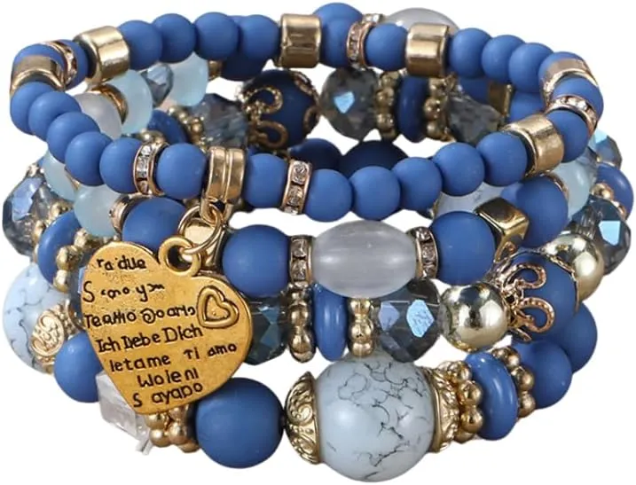 Bohemian Beaded Stretch Bracelet Set Boho Crystal Bracelet Mother's Day Birthday Jewelry Gifts for Women Mom Grandma