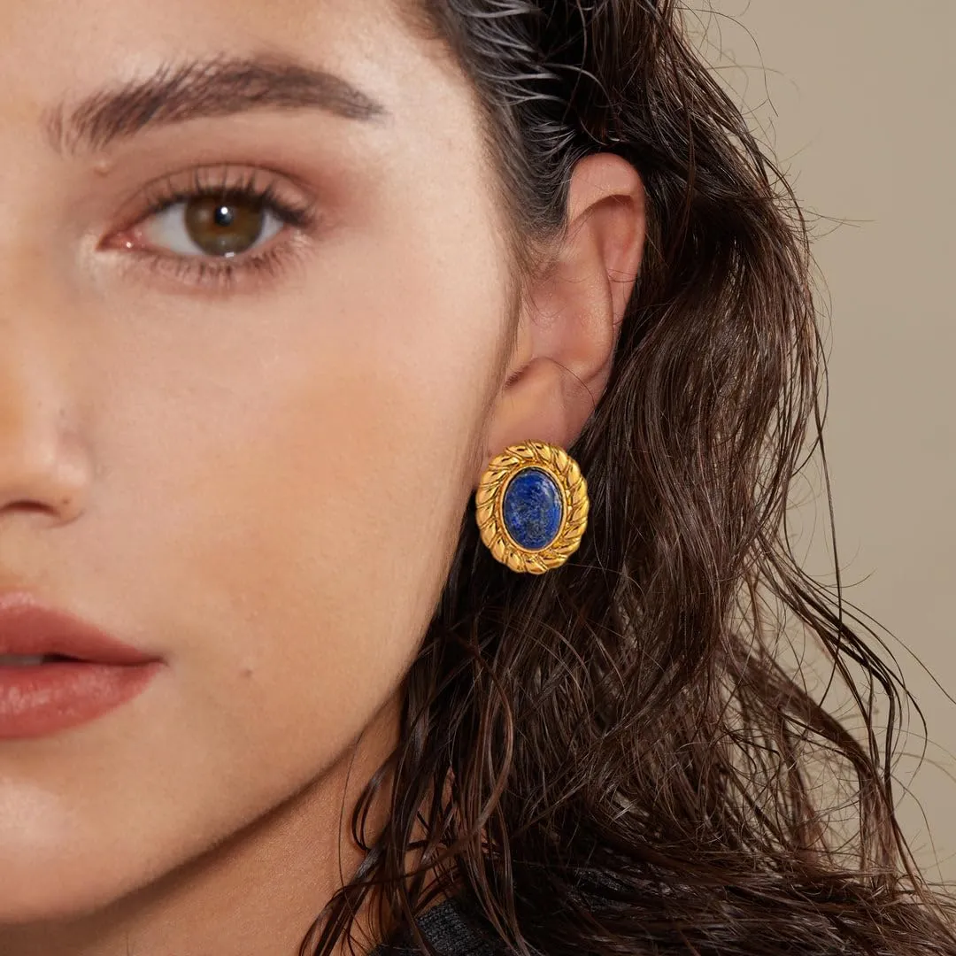 Bohemian Floral Filigree Gold Plated Turquoise Lapis Lazuli Drop Dangle Earrings, 925 Sterling Silver Durable Hook Earrings, Retro Jewelry Gift for Mother Women