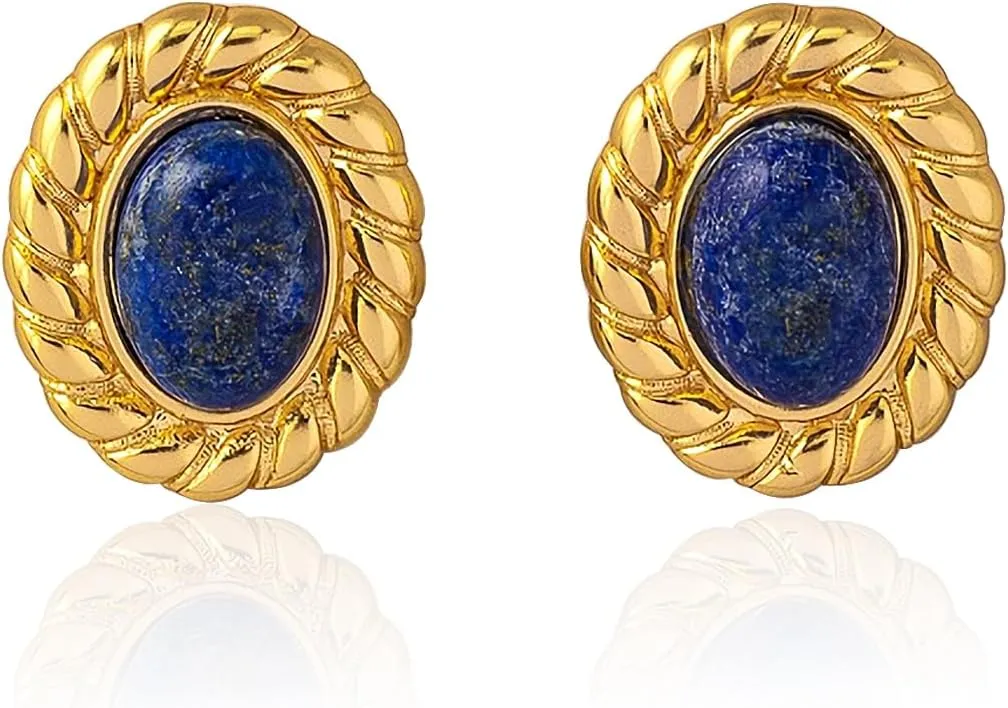 Bohemian Floral Filigree Gold Plated Turquoise Lapis Lazuli Drop Dangle Earrings, 925 Sterling Silver Durable Hook Earrings, Retro Jewelry Gift for Mother Women