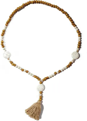 Bohemian Handmade Long Wooden Bead Sweater Chain Tassel Necklaces Vintage Ethnic Style Lightweight Natural Wood Beaded Star Butterfly Heart Peace Turquoise Pendant Necklace for Women Girls Jewelry