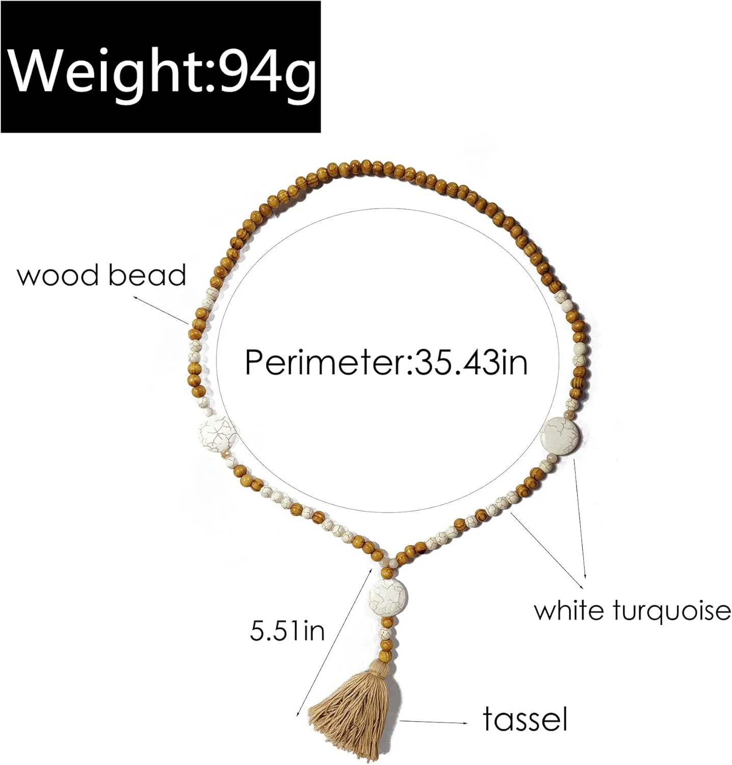Bohemian Handmade Long Wooden Bead Sweater Chain Tassel Necklaces Vintage Ethnic Style Lightweight Natural Wood Beaded Star Butterfly Heart Peace Turquoise Pendant Necklace for Women Girls Jewelry