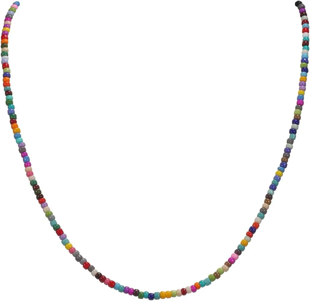 Bohemian Hawaiian Colorful Beaded 14K Gold Plated Cubic Zirconia diamond tennis necklace for Teen Girls Women