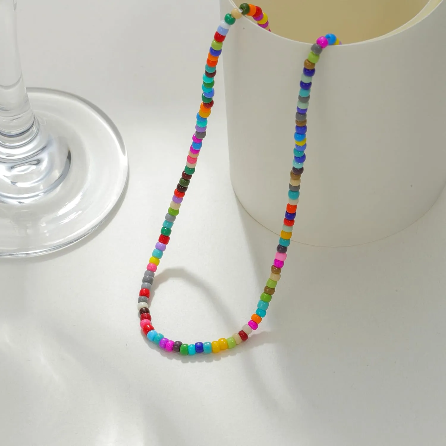 Bohemian Hawaiian Colorful Beaded 14K Gold Plated Cubic Zirconia diamond tennis necklace for Teen Girls Women