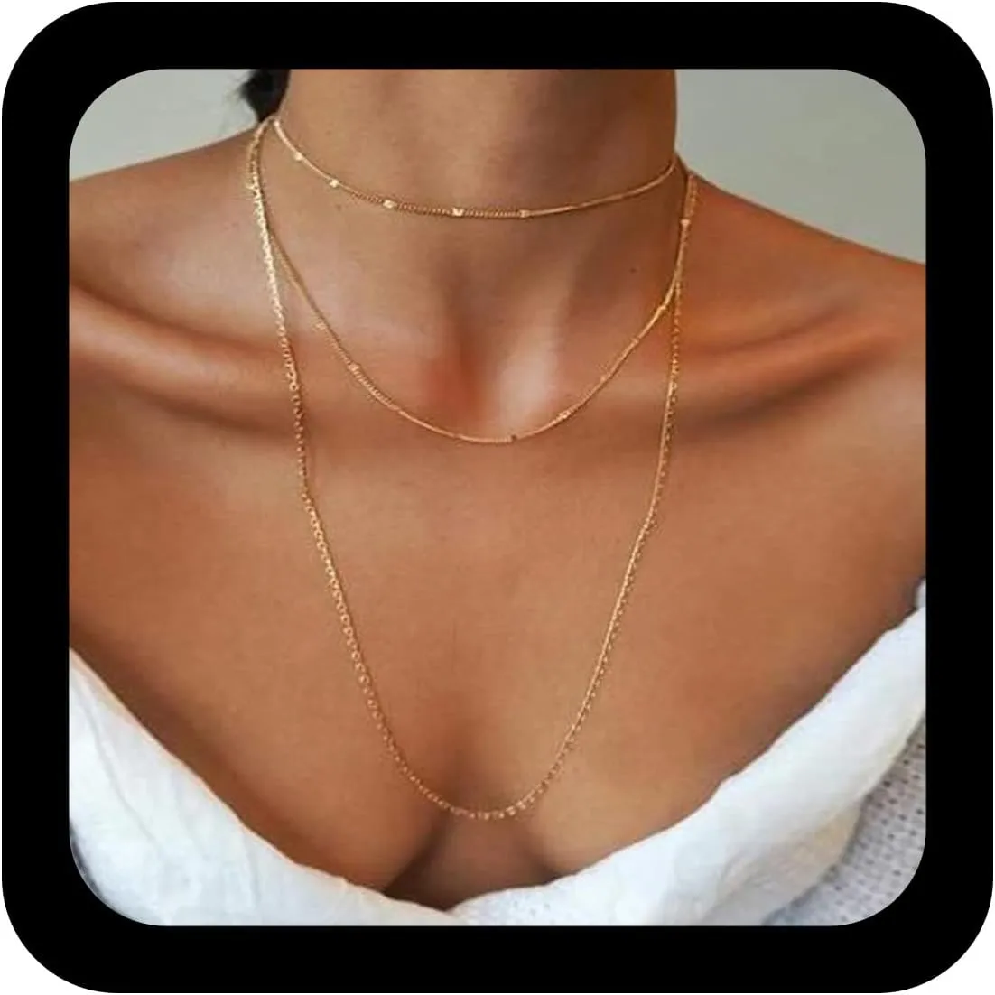 Bohemian Layered Satellite Choker Necklace Gold Long Chain Necklace Minimalist Station Bead Necklace Layered Satellite Chain Necklace Jewelry for Women