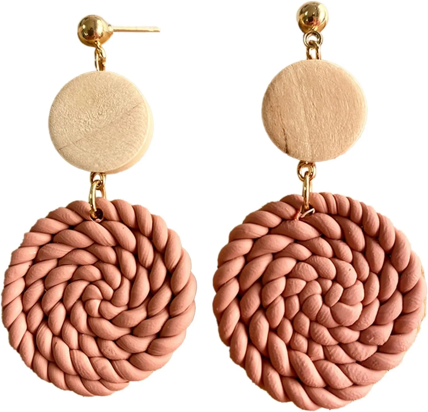 Bohemian Polymer Clay Rattan Geometric Round Square Drop Dangle Earring for Women Handmade Woven Imitation Straw Wicker Statement Earring Lightweight Boho Summer Beach Jewelry