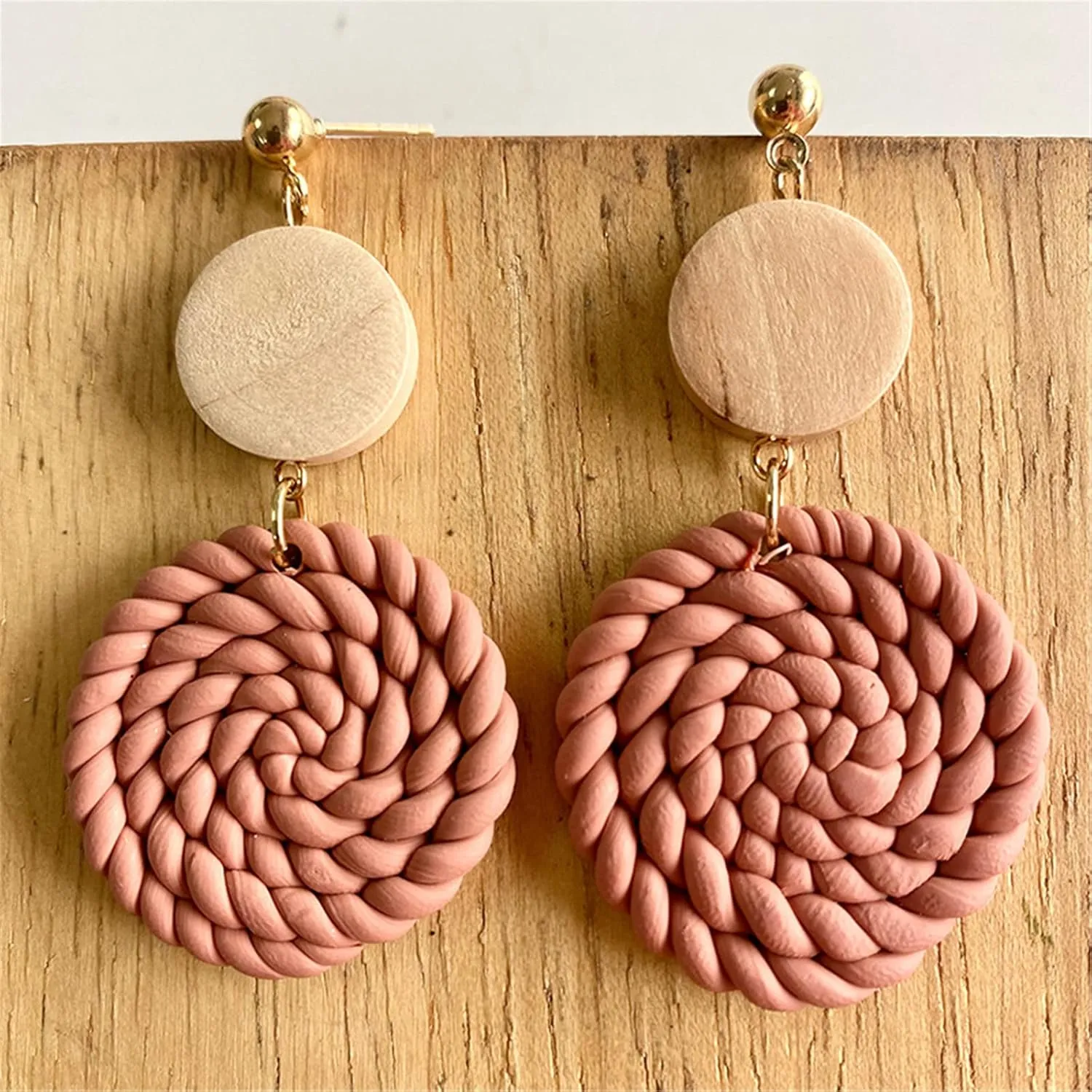 Bohemian Polymer Clay Rattan Geometric Round Square Drop Dangle Earring for Women Handmade Woven Imitation Straw Wicker Statement Earring Lightweight Boho Summer Beach Jewelry