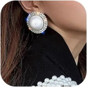 Bohemian Rhinestones Big Pearls Earrings Silver Big Circle Lightweight Large Earrings Fashion Jewelry Earrings for Women