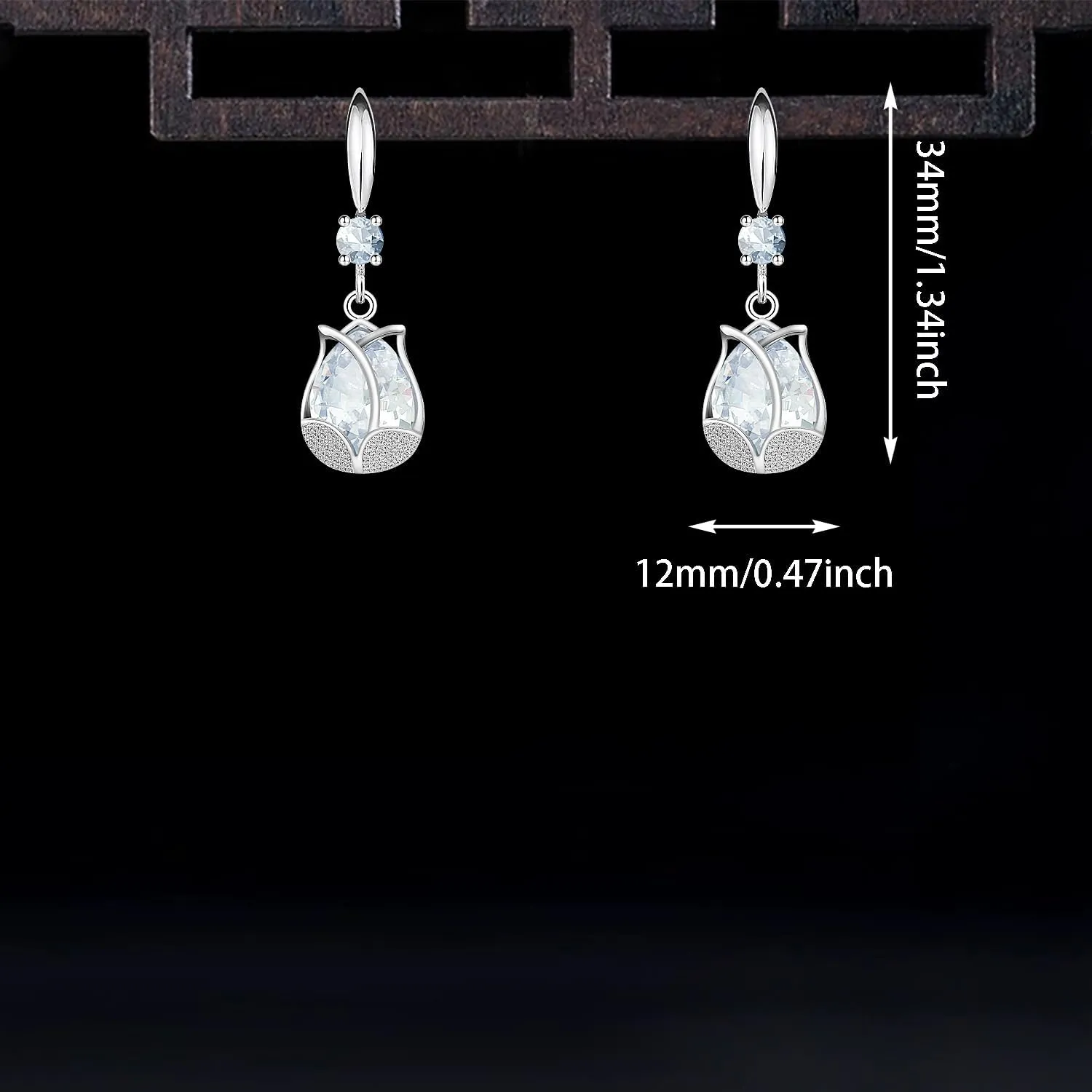 Bohemian Sliver Crystal Tulip Lightweight Dangle Drop Earrings Sparkly Teardrop Hollow Flower Hook Earrings For Women