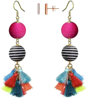 Bohemian Thread Ball Tassel Dangle Drop Earrings for Women Teen Girls Christmas Valentines Day Gift