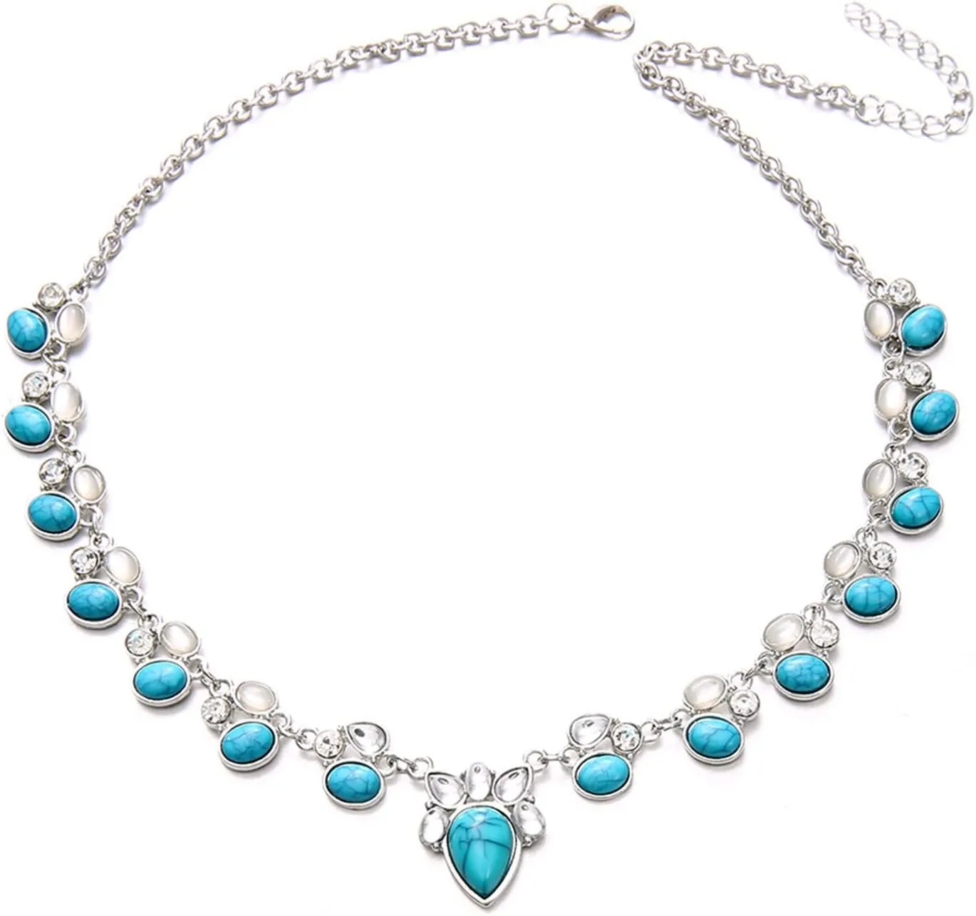Bohemian Turquoise Bead Collar Choker Necklace Boho Ethnic Adjustable Chain Pendant Necklace for Women Holiday Jewelry
